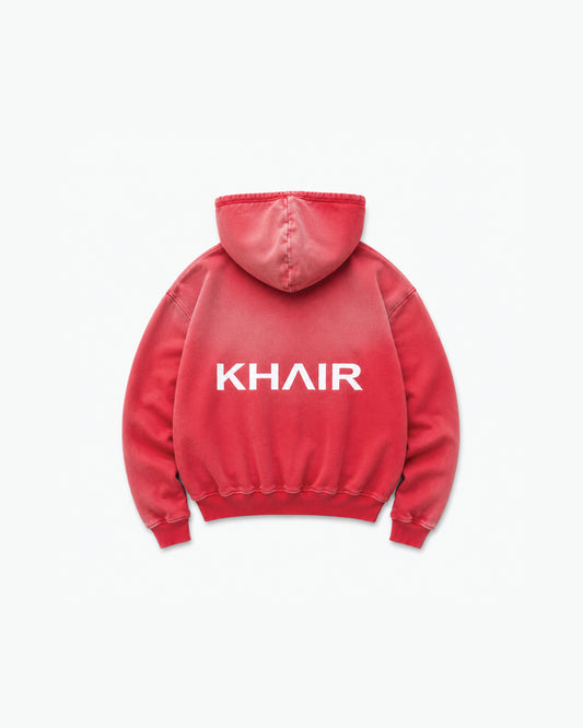 KHAIR Athletics vintage red hoodie back product view alternate view