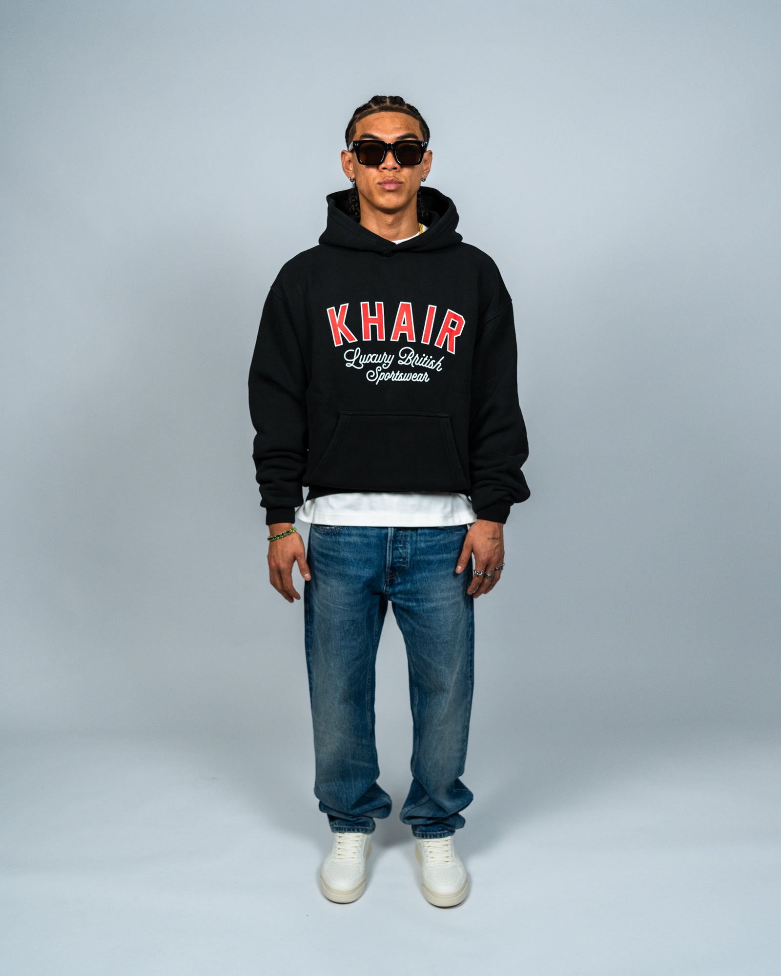 KHAIR oversized washed-black hoodie full front fit