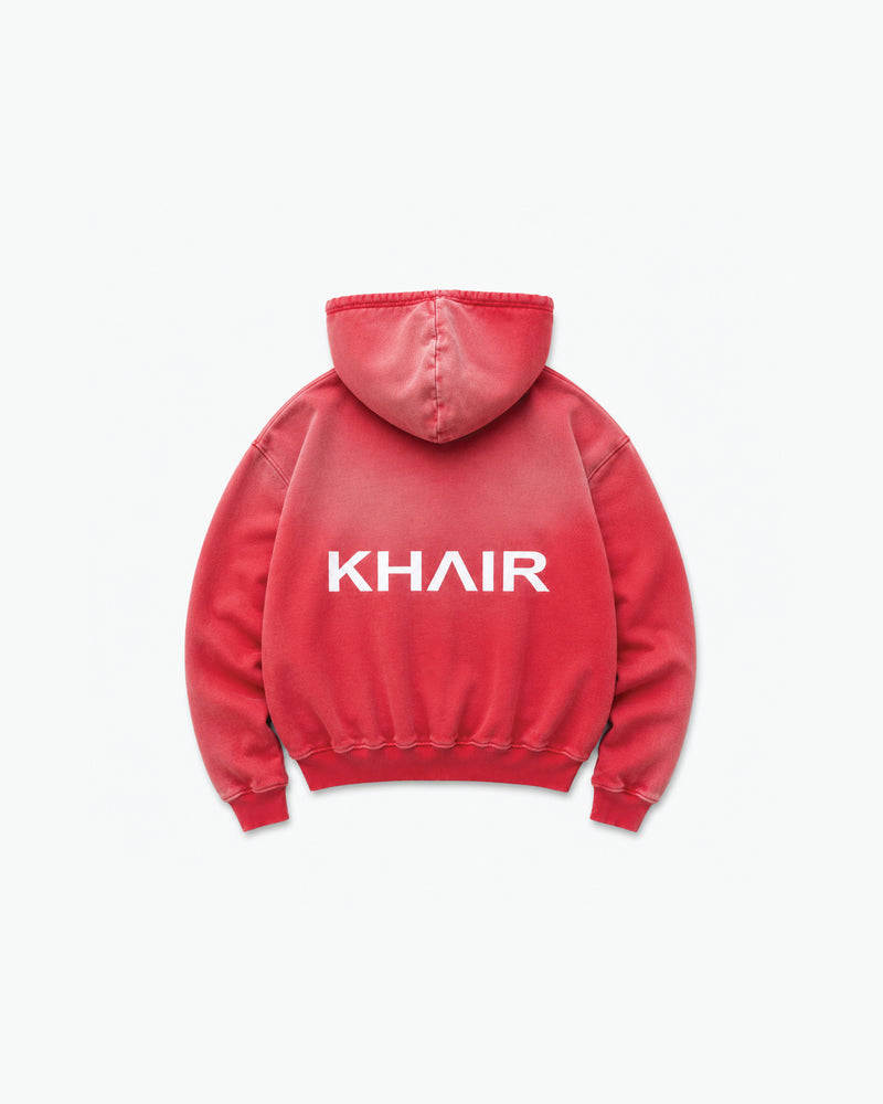 KHAIR Athletics vintage red hoodie back product view
