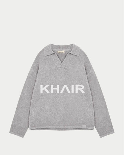 KHAIR Logo Knit Sweater – Grey