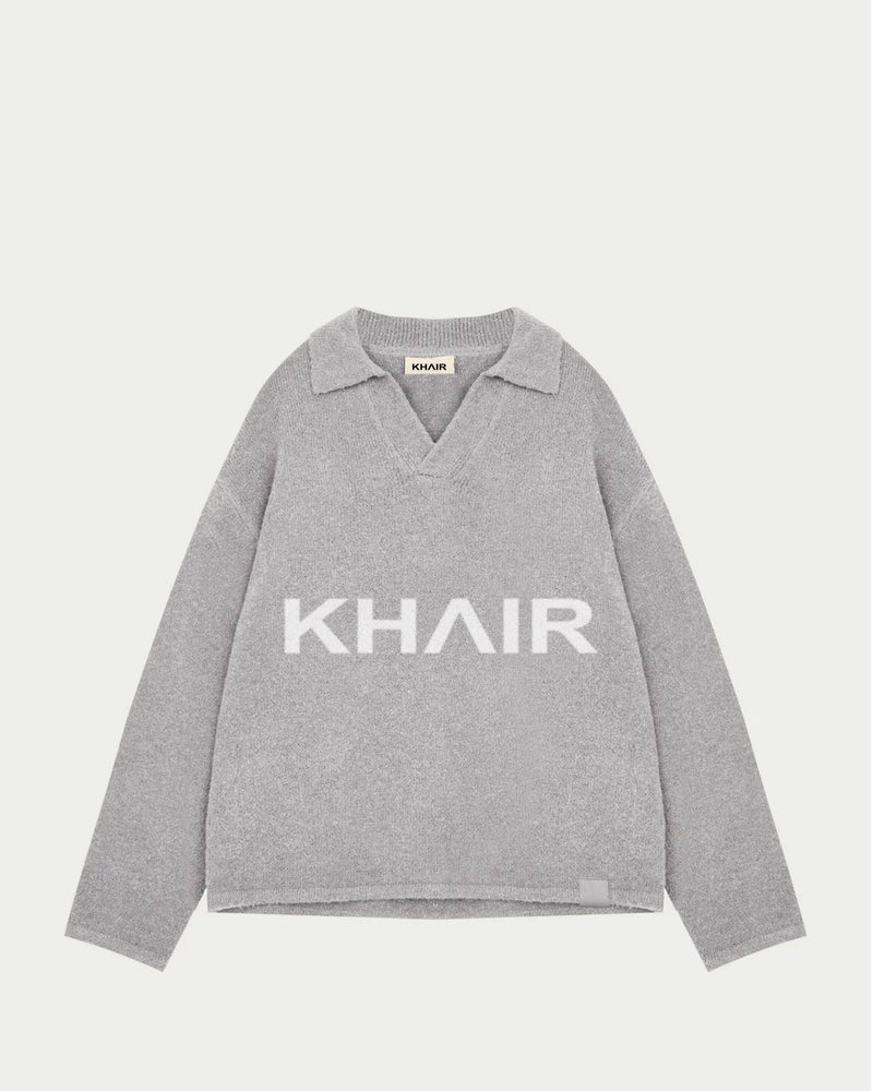 KHAIR Logo Knit Sweater – Grey