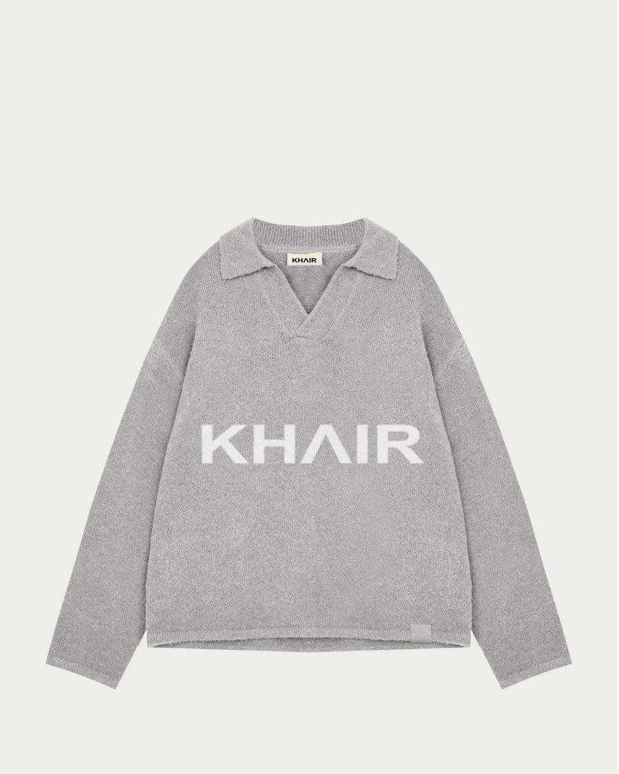 KHAIR Logo Knit Sweater – Grey