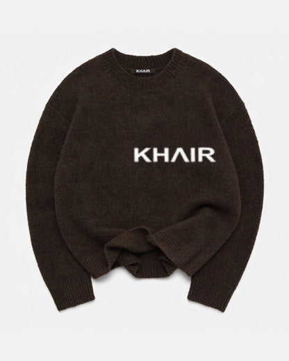 Brown KHAIR bouclé knit sweater with oversized fit