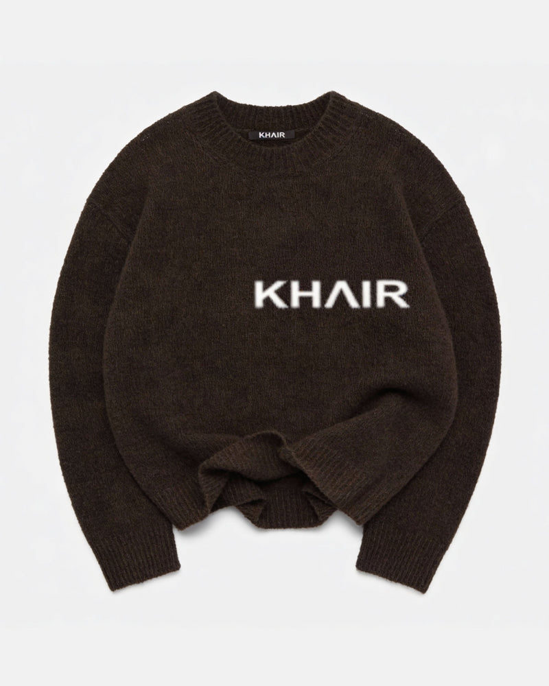 Brown KHAIR bouclé knit sweater with oversized fit