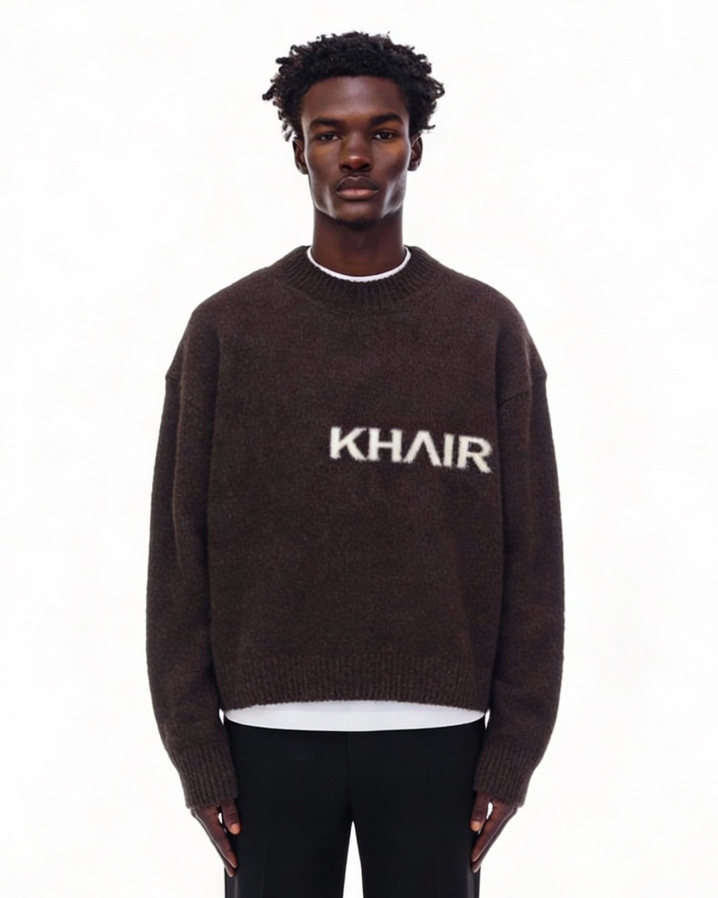 Brown KHAIR bouclé knit sweater with oversized fit
