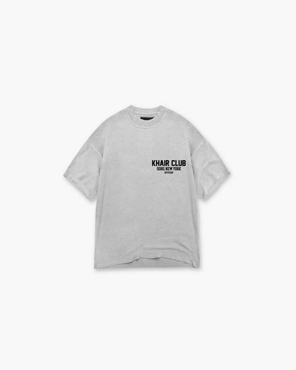 KHAIR CLUB Soho Tee in Grey – oversized unisex streetwear t-shirt with chest logo print, designed in the UK and made in Portugal.