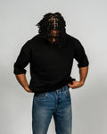 KHAIR Foundations black T-shirt drape and sleeve detail product view
