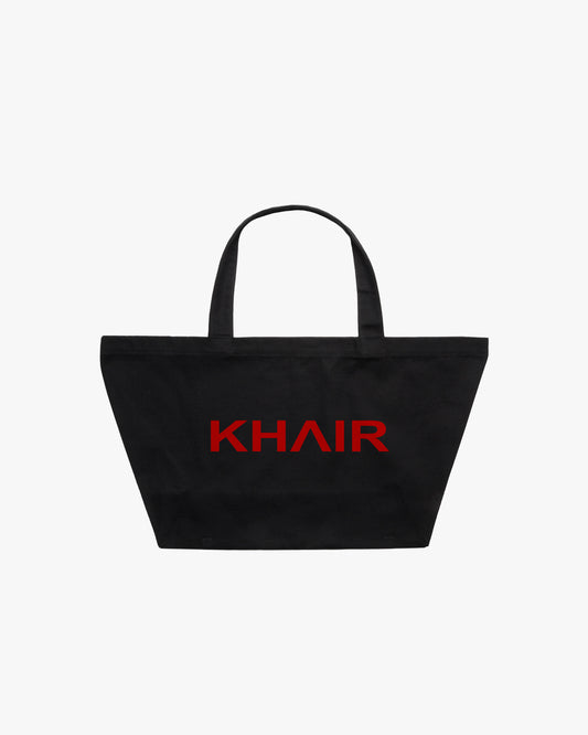 KHAIR Large Canvas Tote Bag – Black with Red Logo