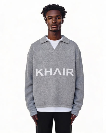 KHAIR Logo Knit Sweater – Grey