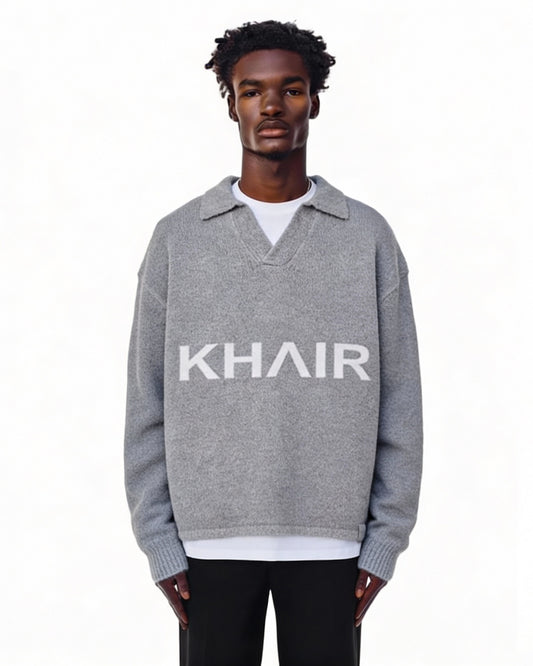 KHAIR Logo Knit Sweater – Grey
