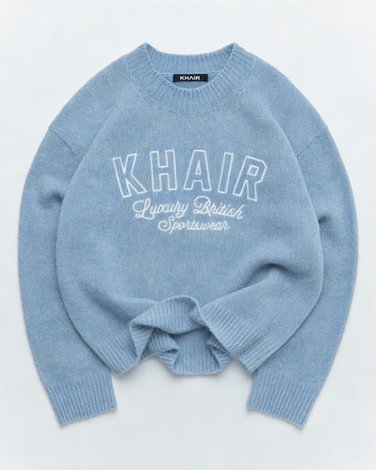 KHAIR Luxury British Sportswear Knit Sweater – Blue.