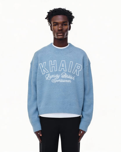 KHAIR Luxury British Sportswear Knit Sweater – Blue.