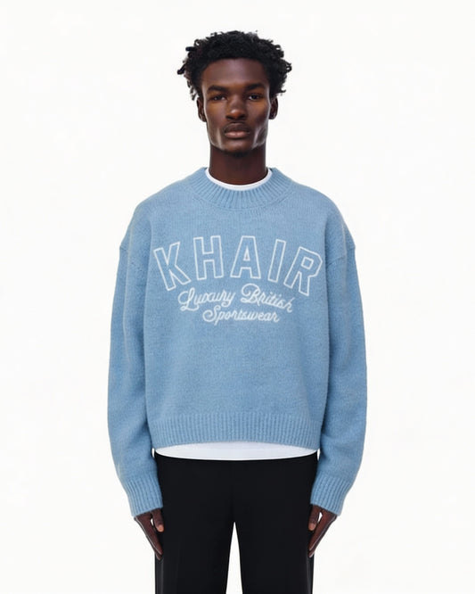 KHAIR Luxury British Sportswear Knit Sweater – Blue.