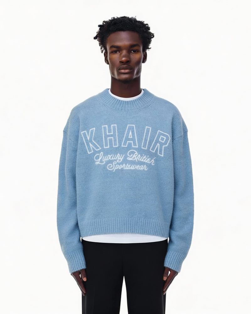 KHAIR Luxury British Sportswear Knit Sweater – Blue.