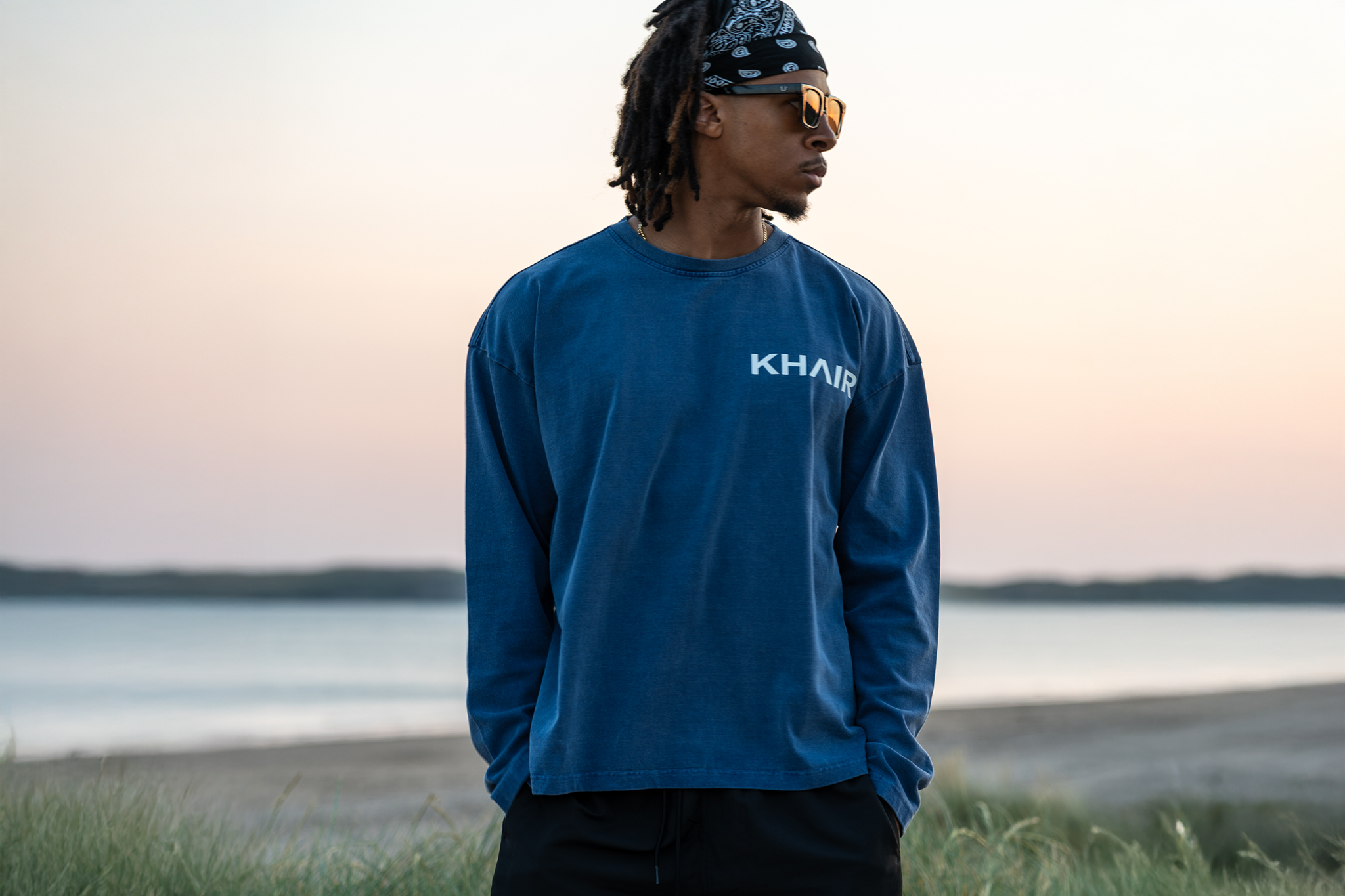 KHAIR Signature washed blue long sleeve lookbook